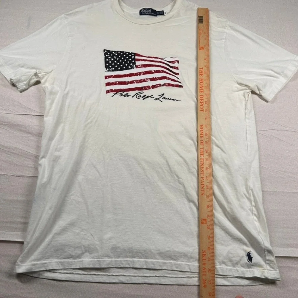Polo Ralph Lauren Shirt Mens XLT Tall American Flag Graphic White Cotton Stained